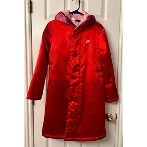 RARE Womens 2004 NIKE AIR Red Hooded Sports Athletic Boxing Robe Jacket Small